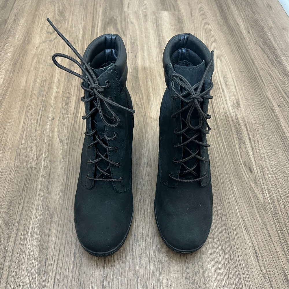 Timberland Tillston 8 Women's Black Nubuck Lace Up Heeled‎ Ankle Boots